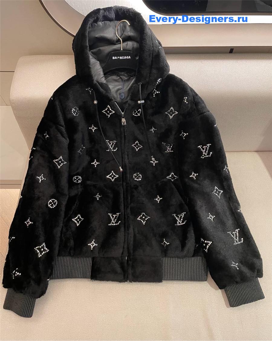 l0vis Vvtt0n logo rhinestone zip-up hooded jacket