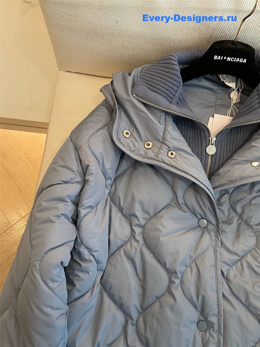 Ch**el knitted stand collar zipper cotton jacket blue