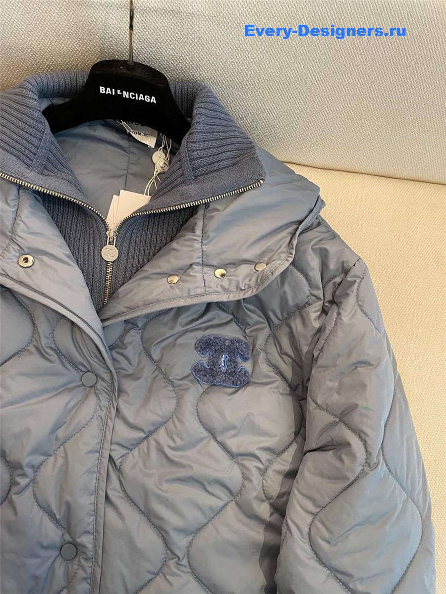 Ch**el knitted stand collar zipper cotton jacket blue