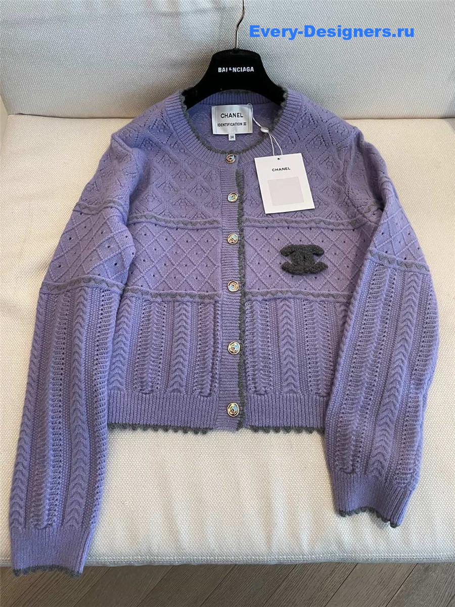 Ch**el crew neck knitted cardigan purple