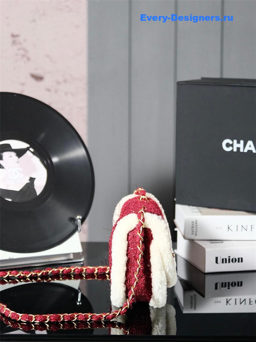 Ch**el tweed shearling shoulder bag burgundy