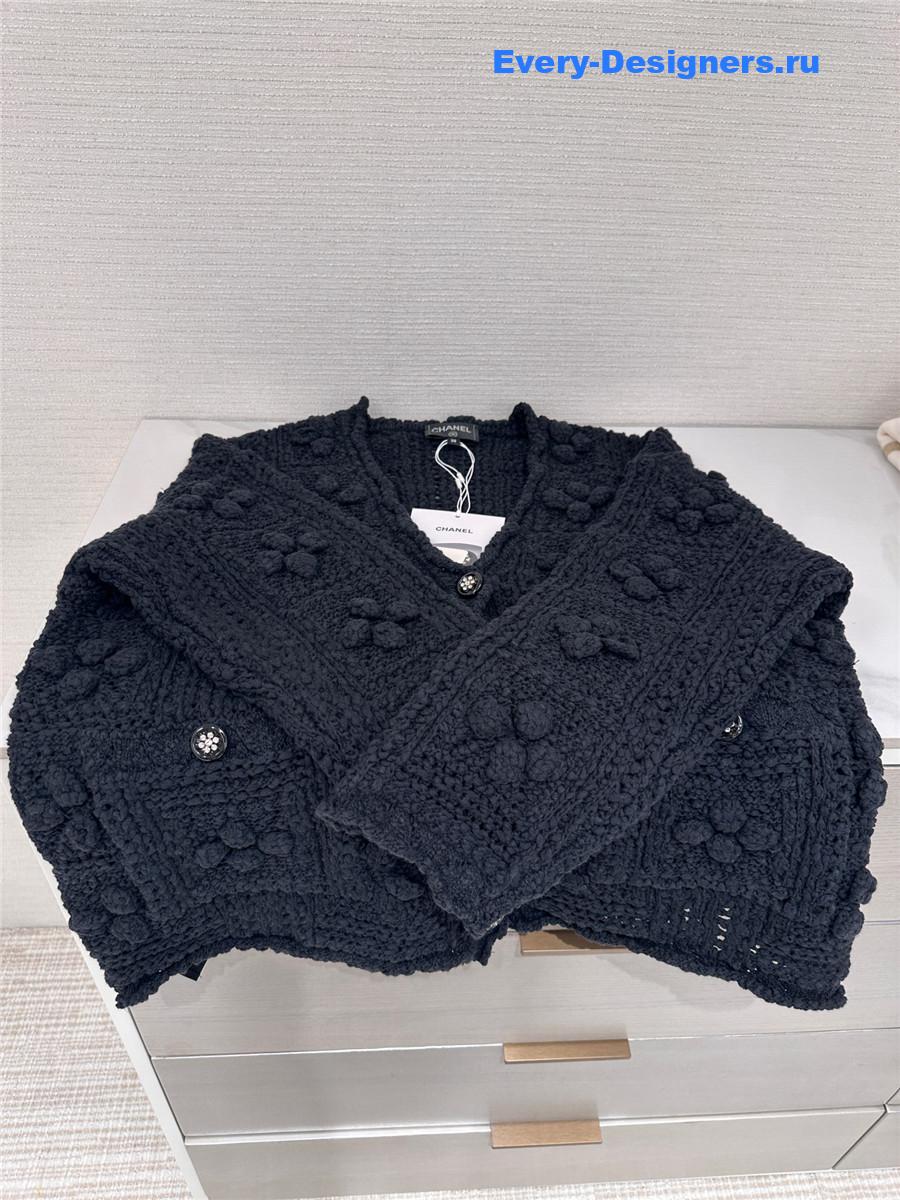 Ch**el black v-neck cutout cardigan