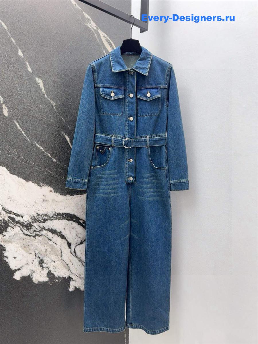 Pra*a belted denim jumpsuit in blue