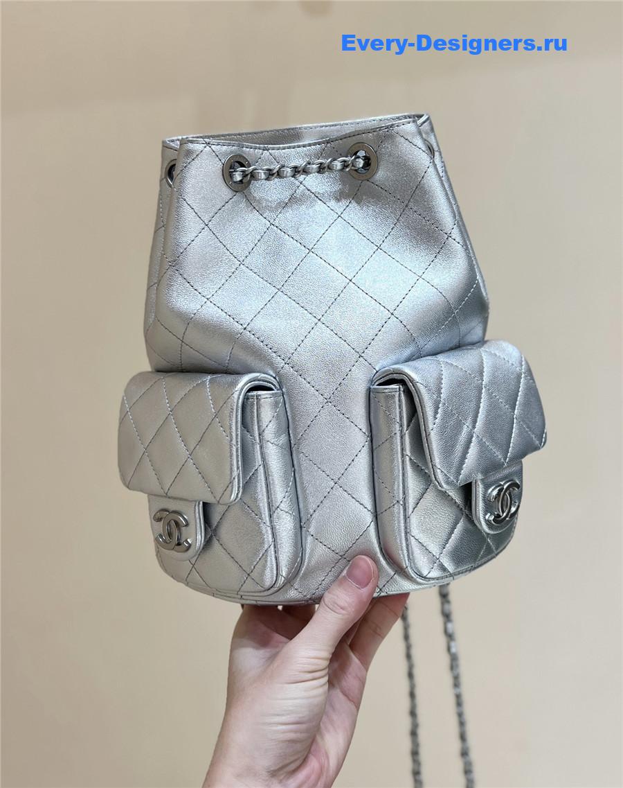 Ch**el silver lambskin backpack