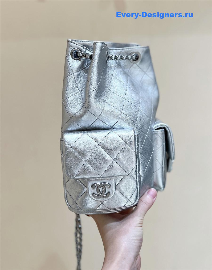 Ch**el silver lambskin backpack