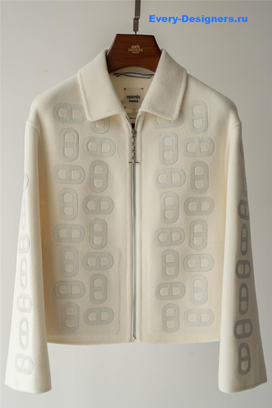 H**me5 embroidered mixed leather jacket beige