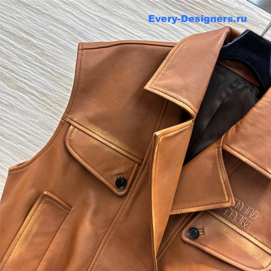 Miu Miu Brown Lambskin Biker Vest