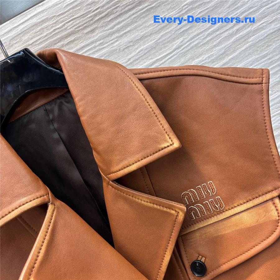 Miu Miu Brown Lambskin Biker Vest