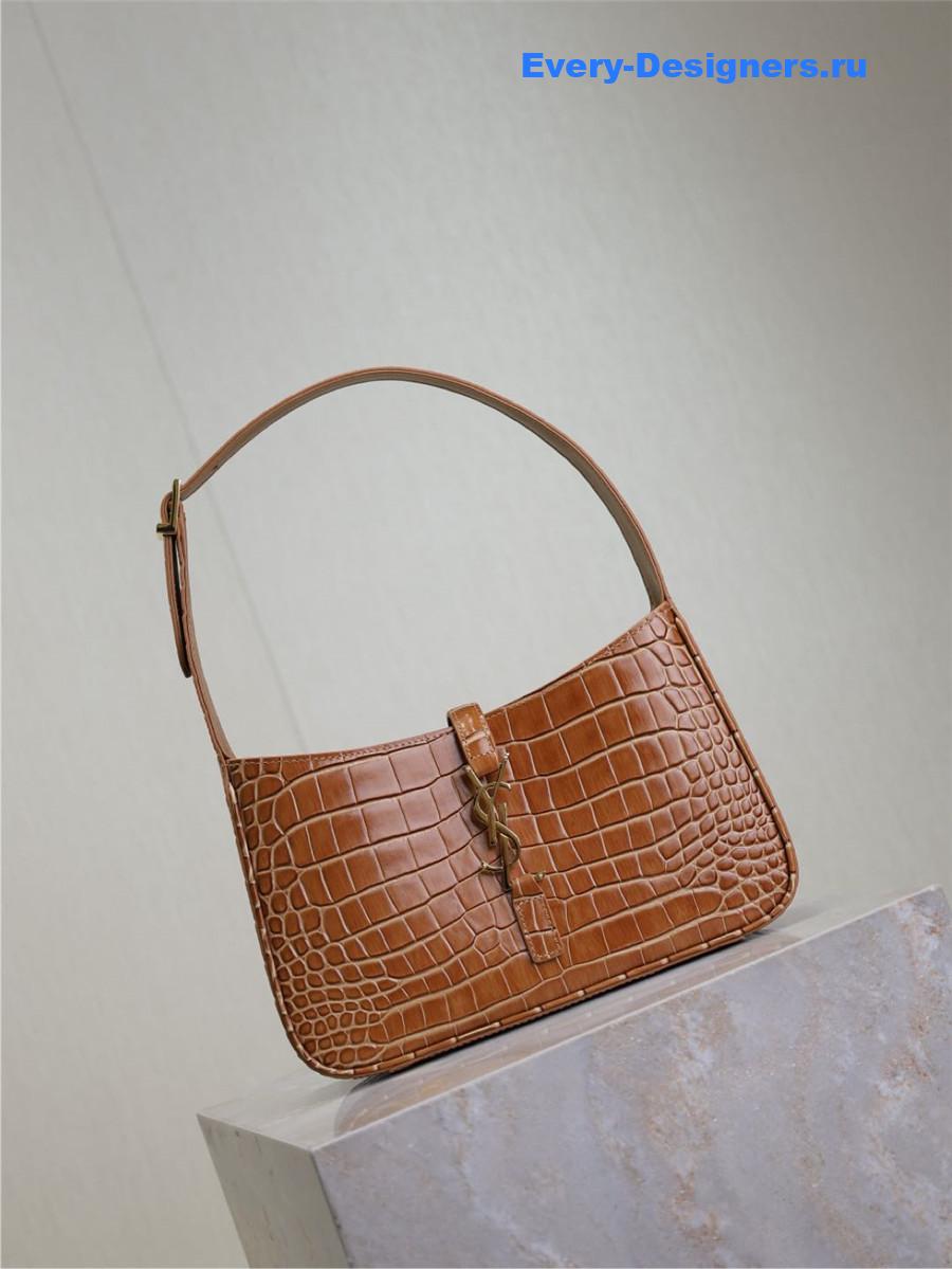 Sa1nt Lau*nt brown croc-embossed le 5 à 7 hobo bag