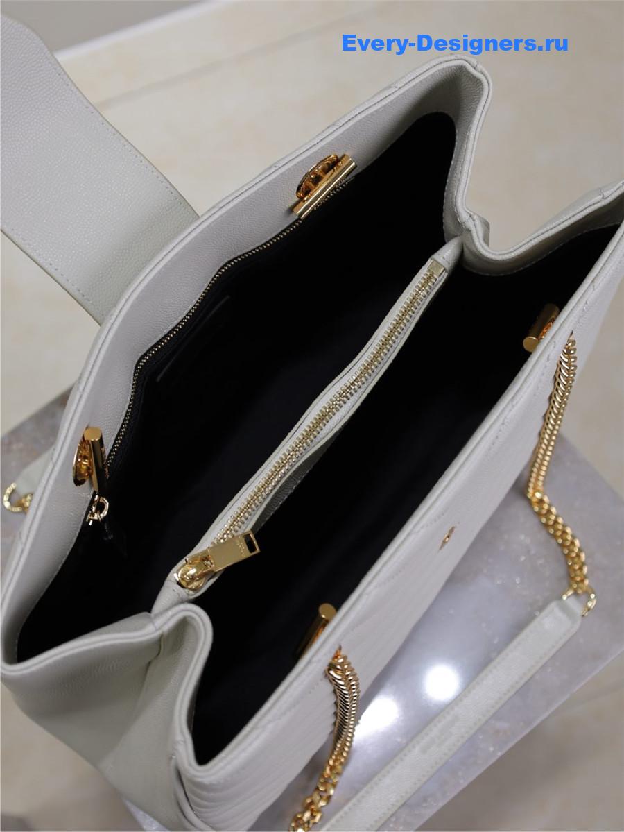 Sa1nt Lau*nt white chevron quilted monogram tote