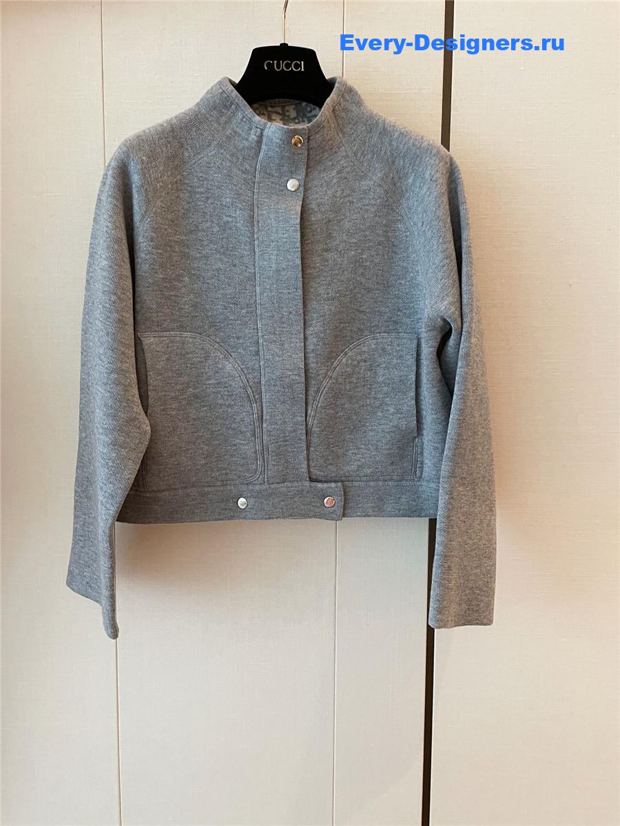 D10r oblique knitted wool zip-up jacket