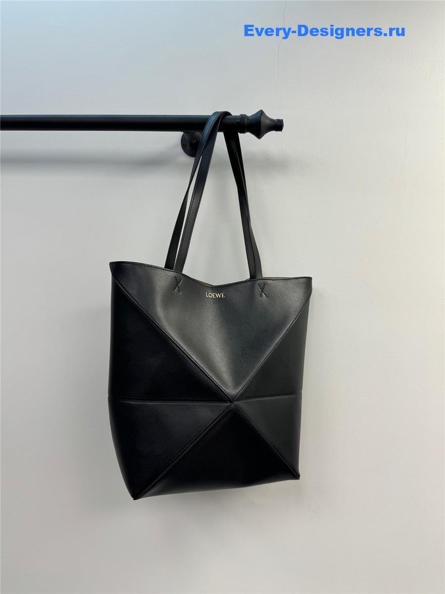 L0ew* puzzle fold convertible medium leather tote black
