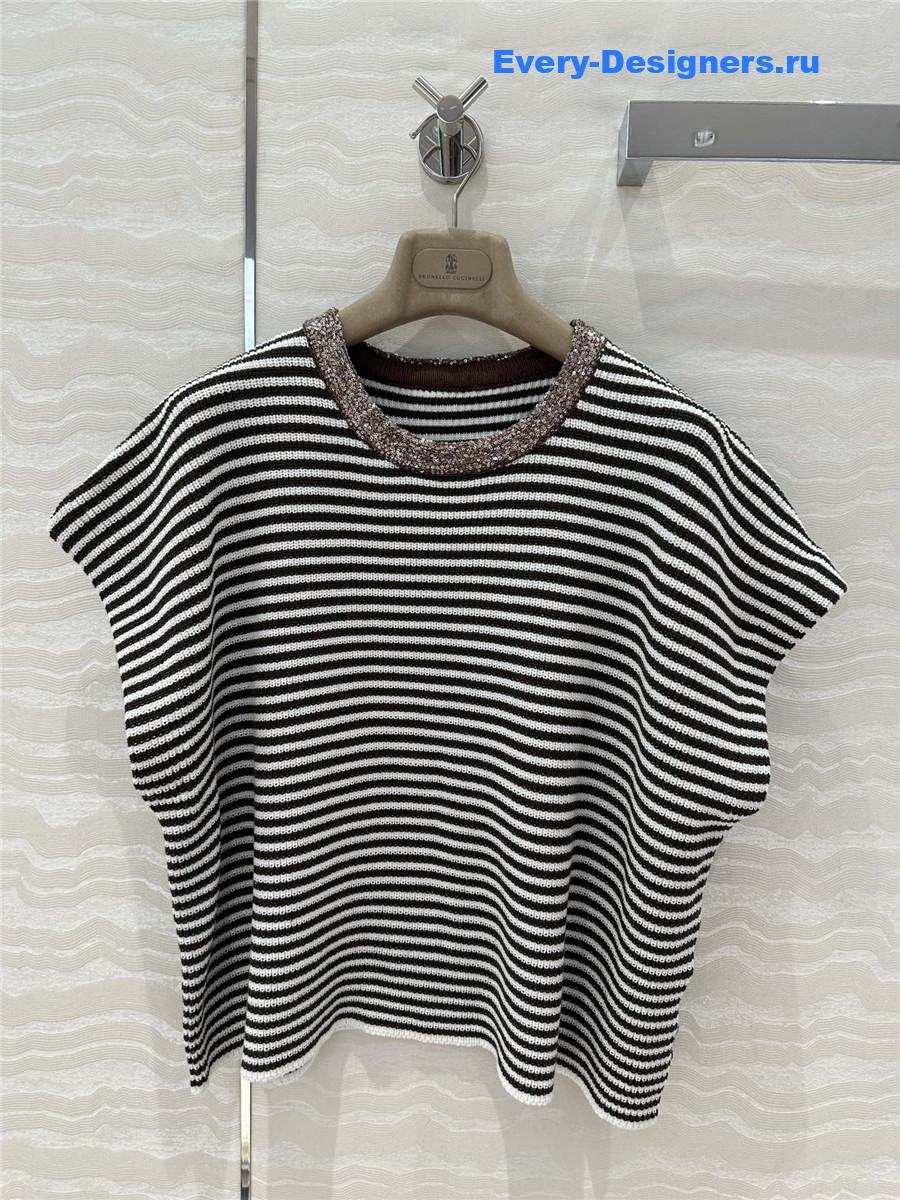 BC Embellished Striped Cotton Sweater Top