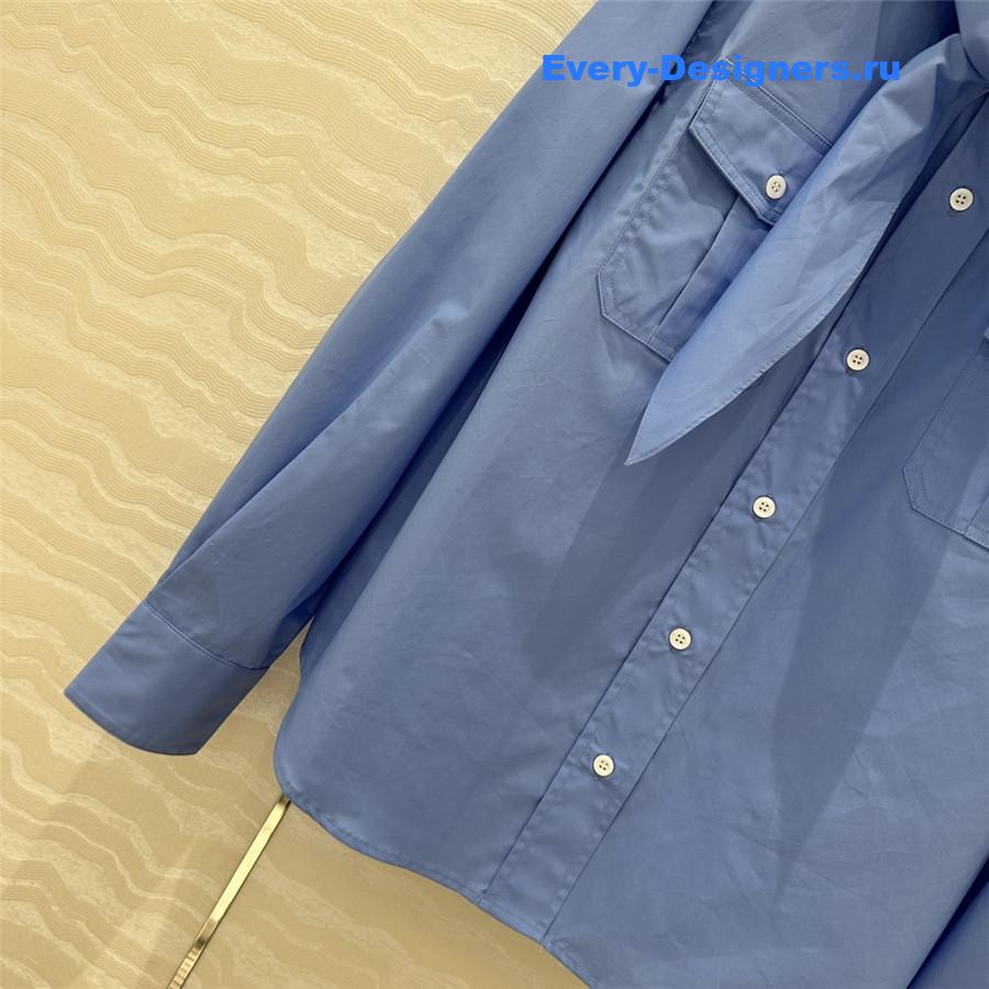 Miu Miu Embroidered Logo Scarf Tie Shirt Blue