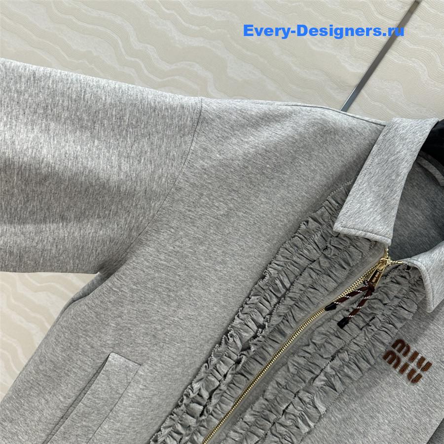 Miu Miu Embroidered Logo Lapel Zip-Up Sweatshirt