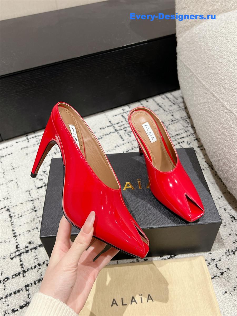Alaia Red Patent Leather Spike Mules