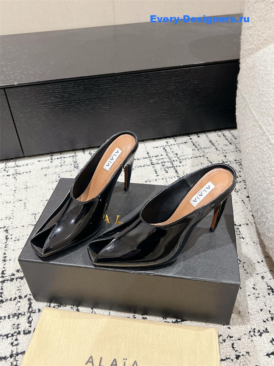 Alaia Black Patent Leather Spike Mules