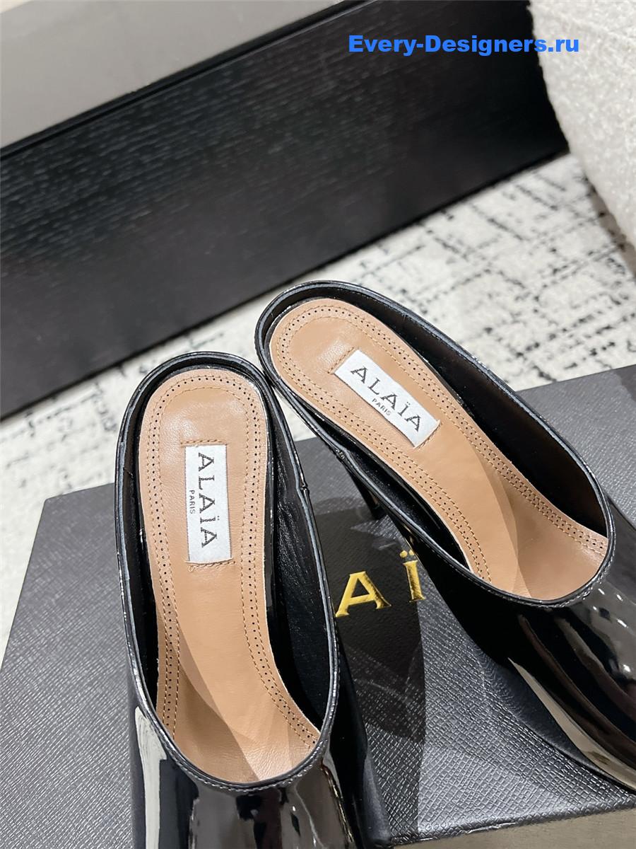 Alaia Black Patent Leather Spike Mules