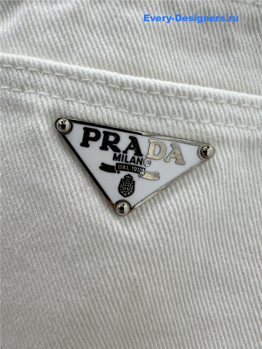 Pra*a high waist washed denim shorts white