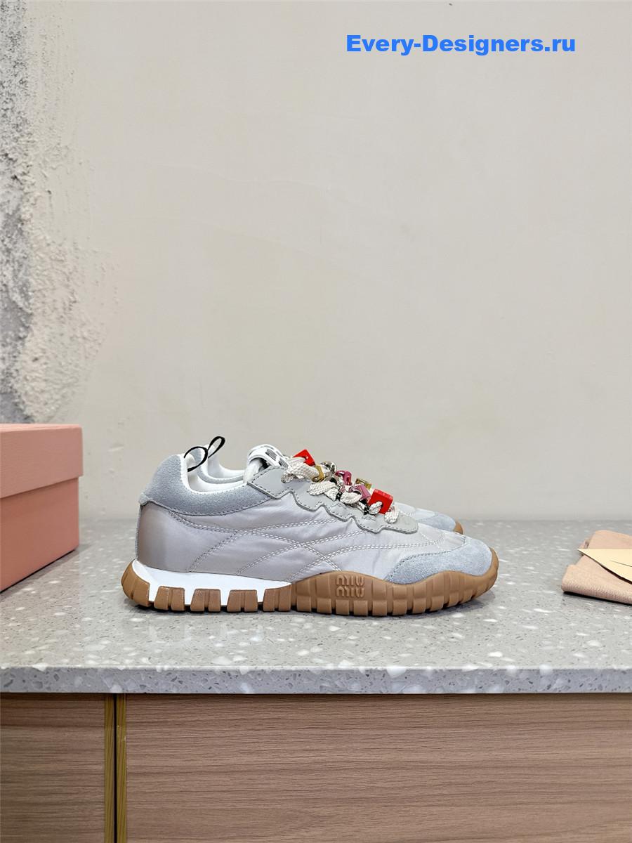 Miu Miu Ivory Tyre Technical Fabric Suede Sneakers