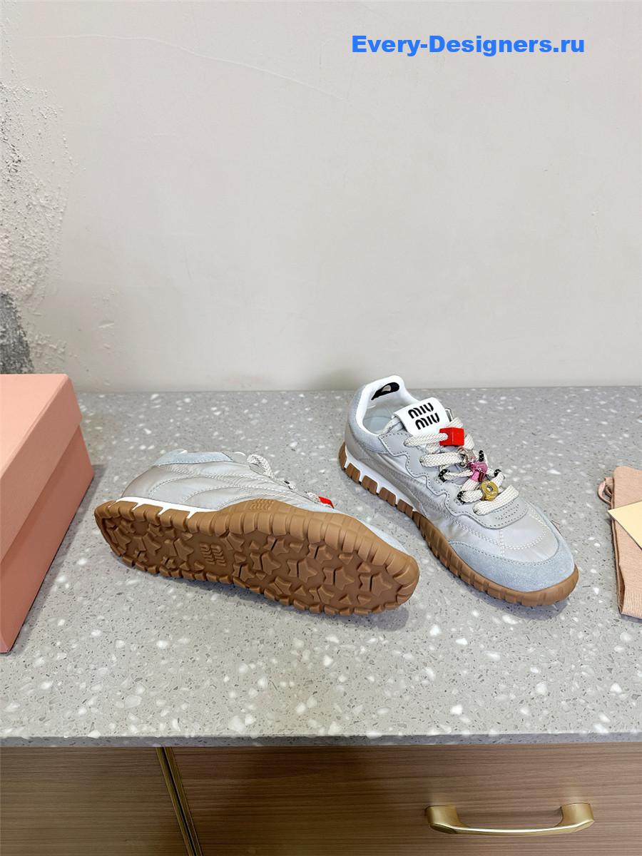 Miu Miu Ivory Tyre Technical Fabric Suede Sneakers