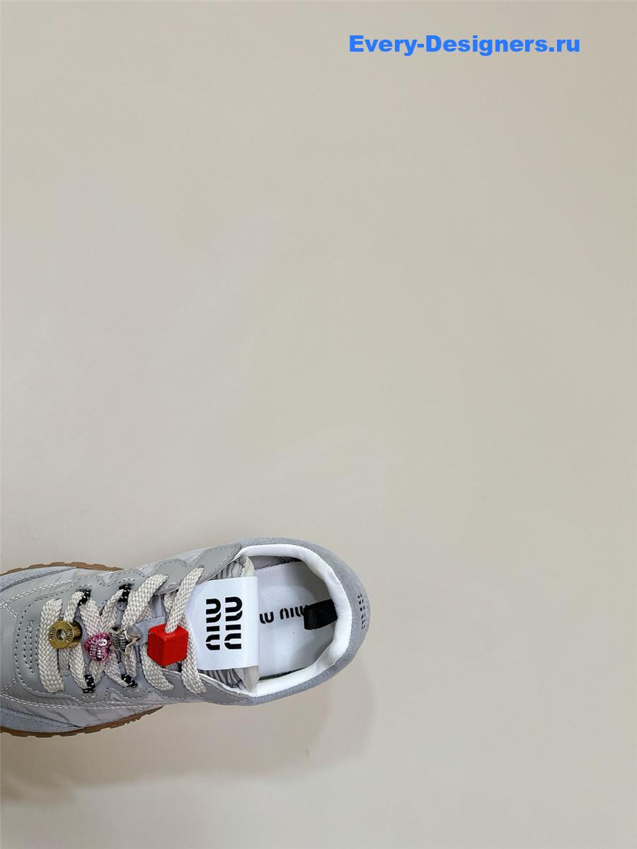 Miu Miu Ivory Tyre Technical Fabric Suede Sneakers