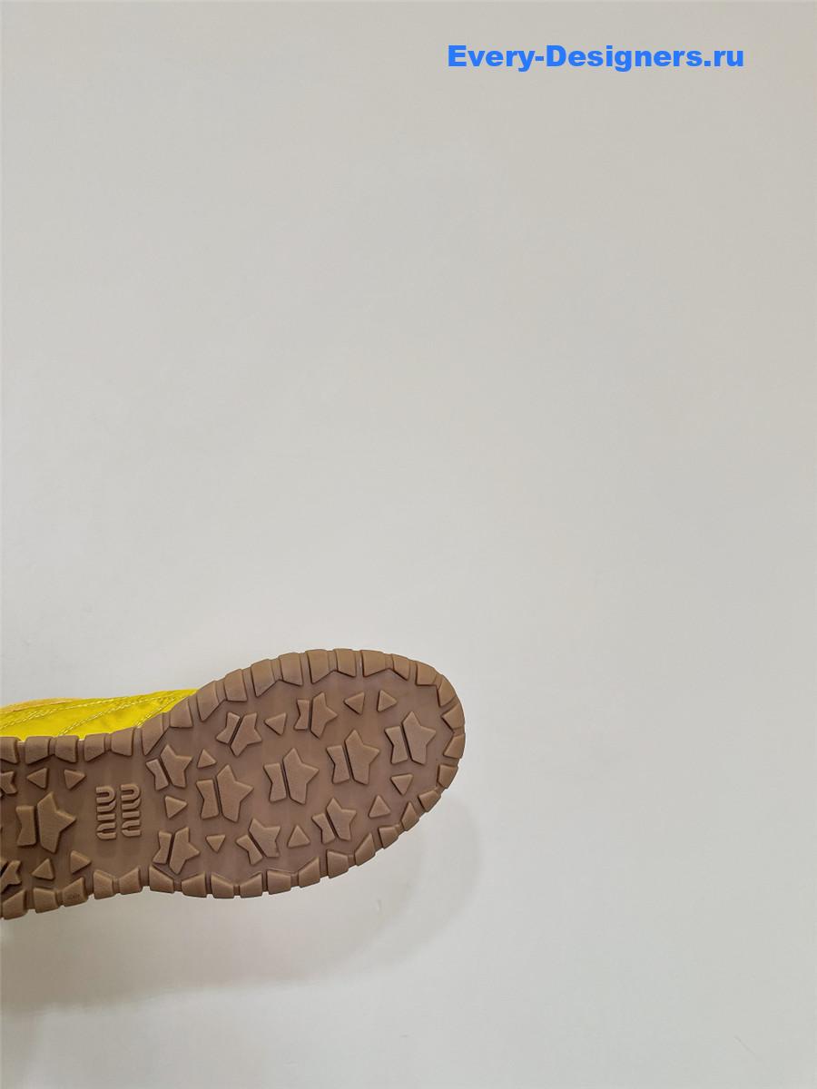 Miu Miu Ivory Tyre Technical Fabric Suede Sneakers Yellow