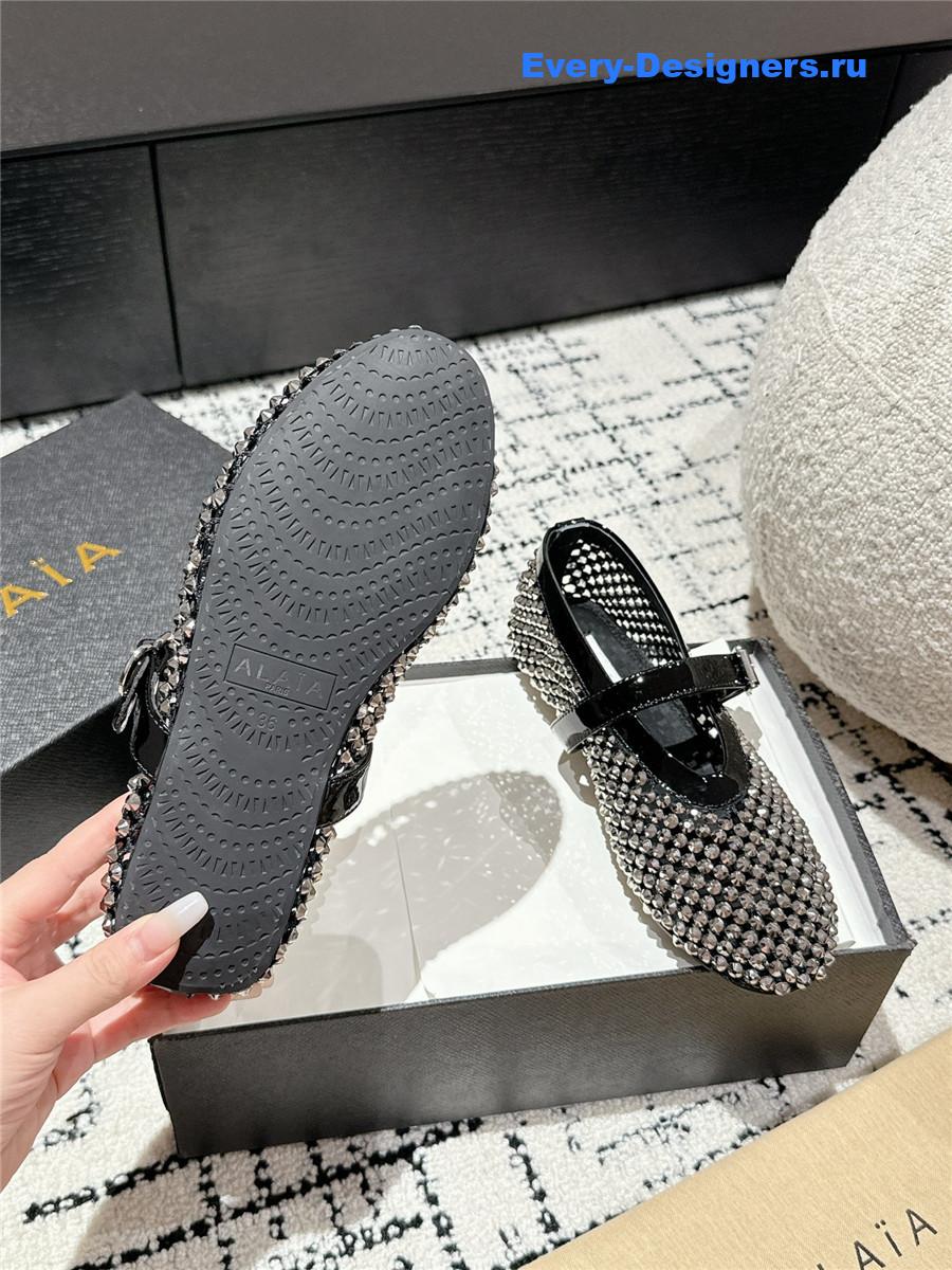 Alaia Embellished Black Mesh Ballet Flats