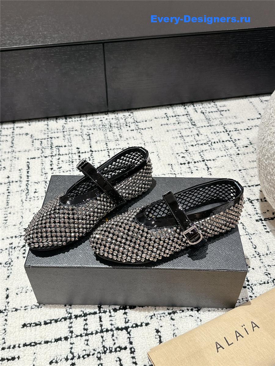 Alaia Embellished Black Mesh Ballet Flats