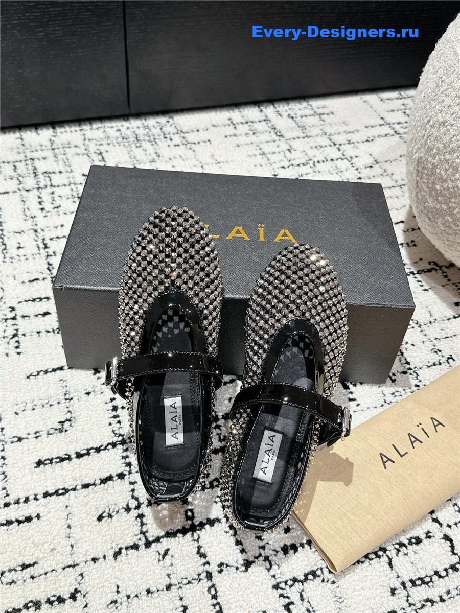 Alaia Embellished Black Mesh Ballet Flats