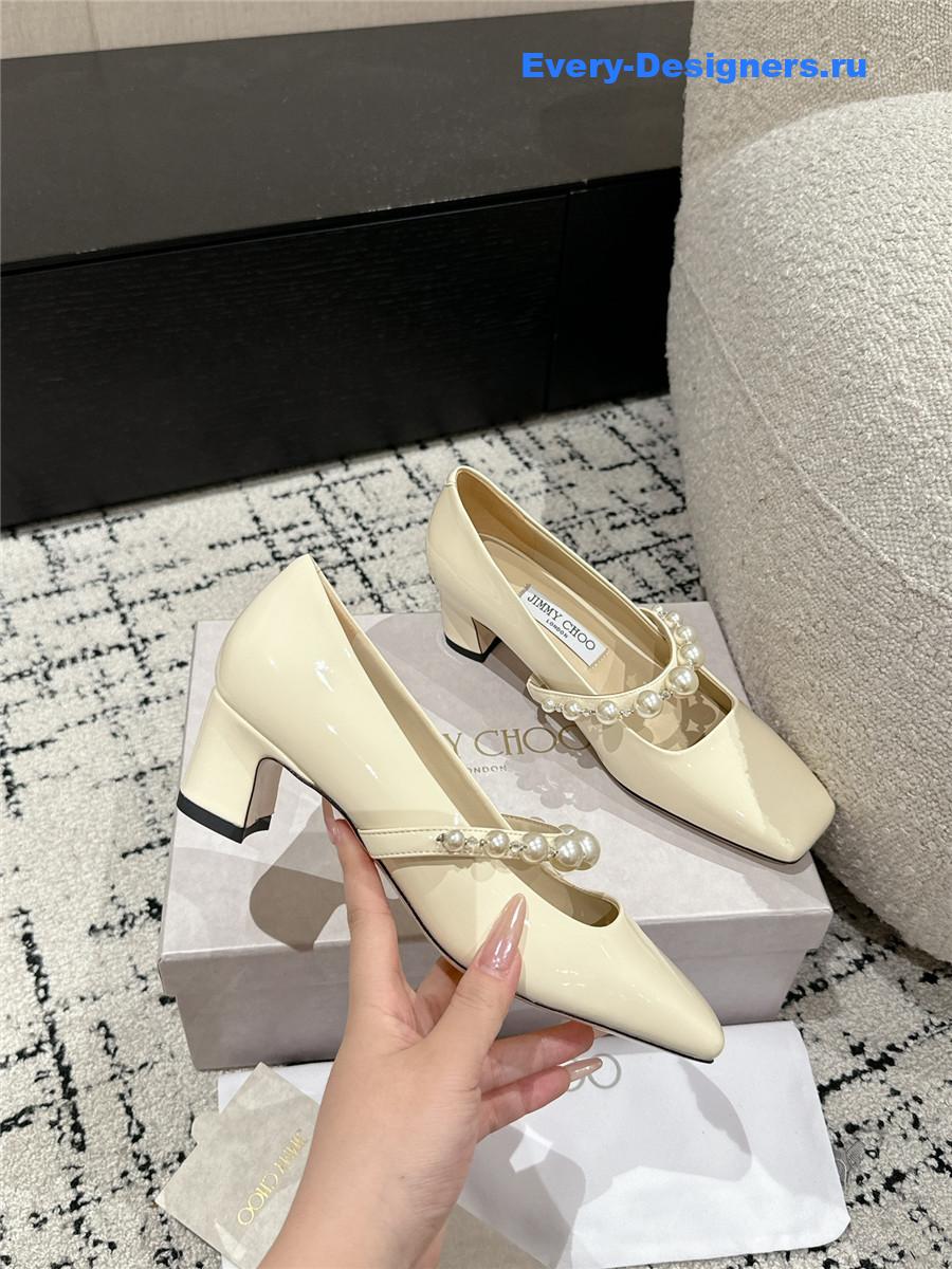 J1m*y Ch00 off-white patent leather bing pump flat