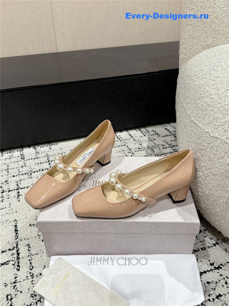 J1m*y Ch00 beige patent leather bing pump flat