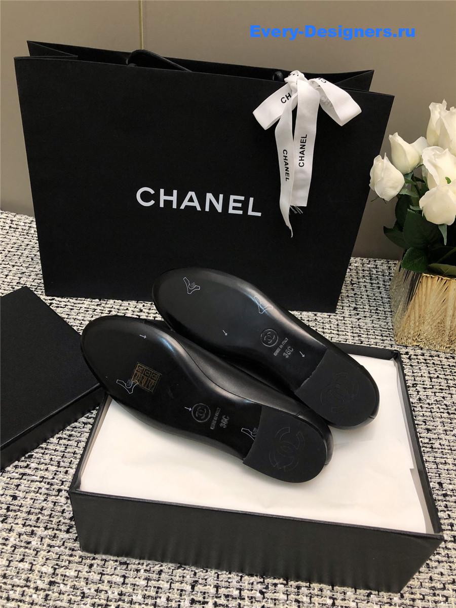 Ch**el black silk lambskin cc logo flat loafers