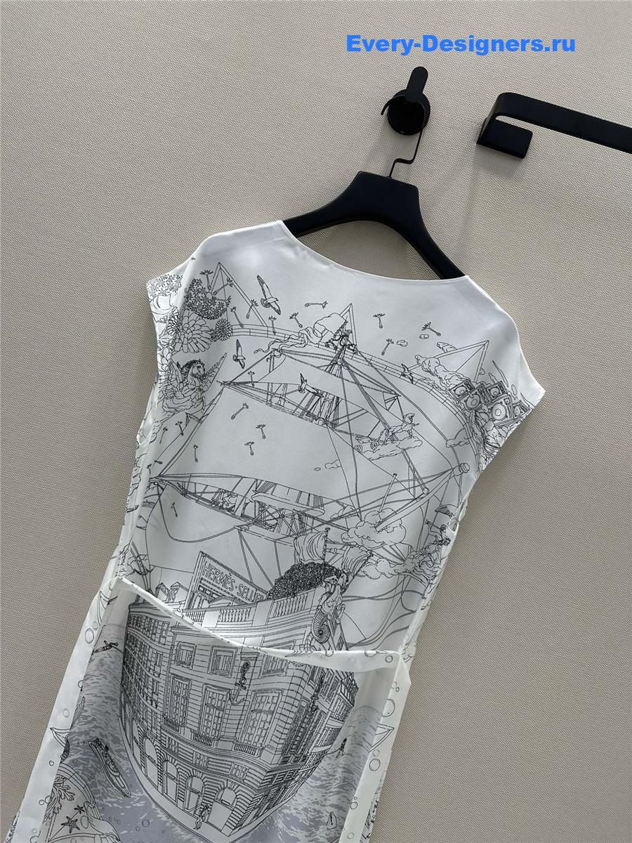 H**me5 printed silk twill dress white