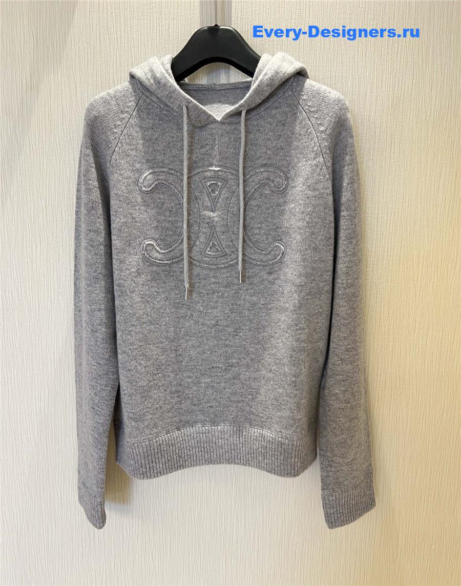 Ce1i*e grey hooded knitted sweatshirt