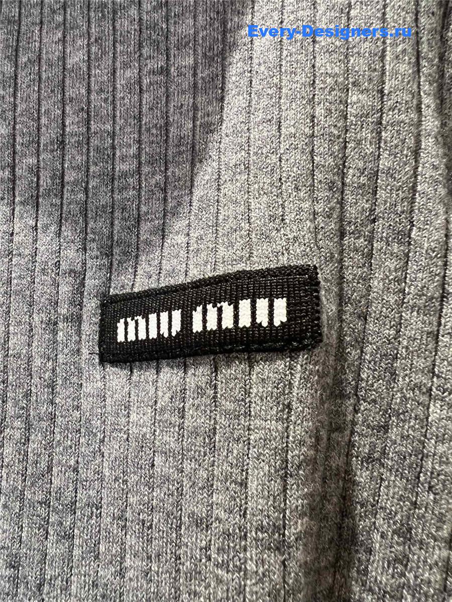 Miu Miu Logo Grey Tight Long Sleeve Hooded Sweater