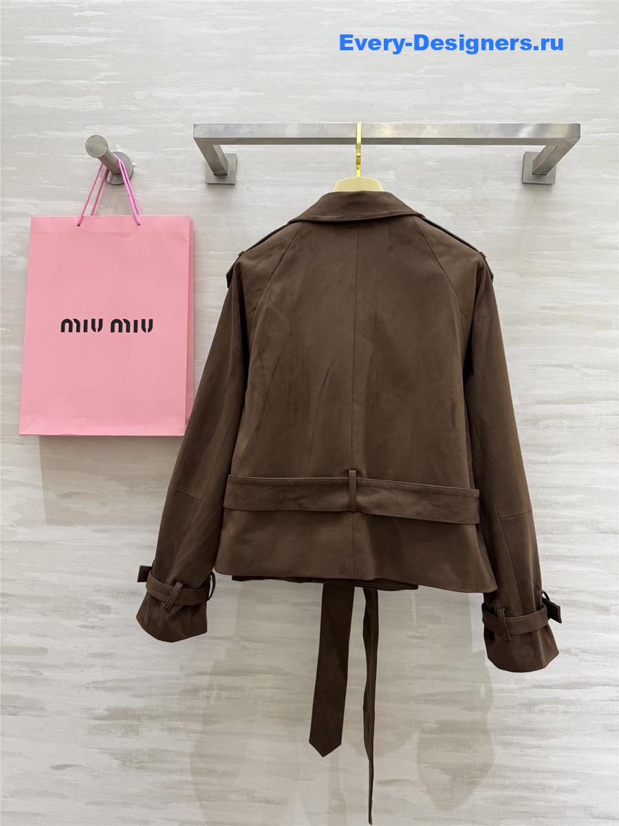 Miu Miu Suede Lapel Short Coat in Brown