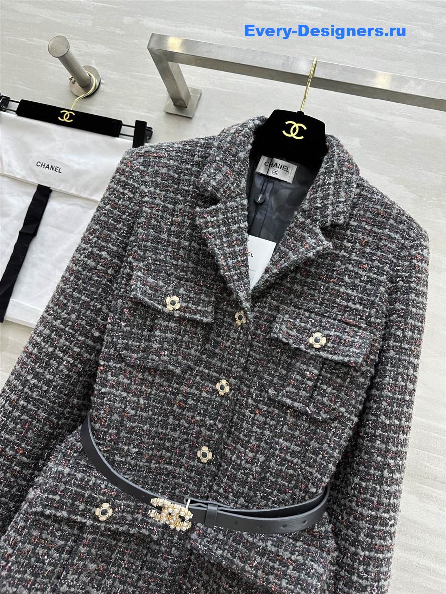 Ch**el colorful tweed lapel jacket with belt