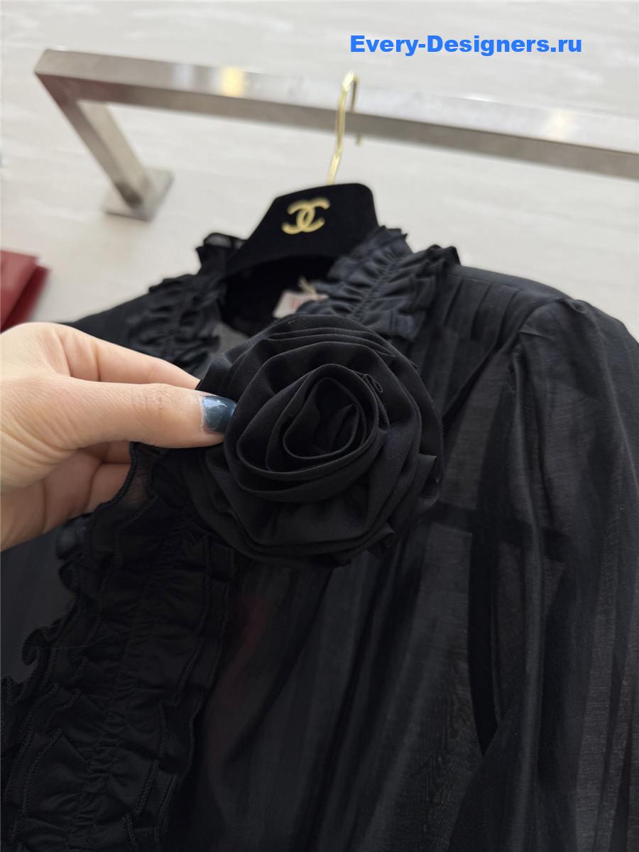 Va1e*ntin0 black tencel flower shirt