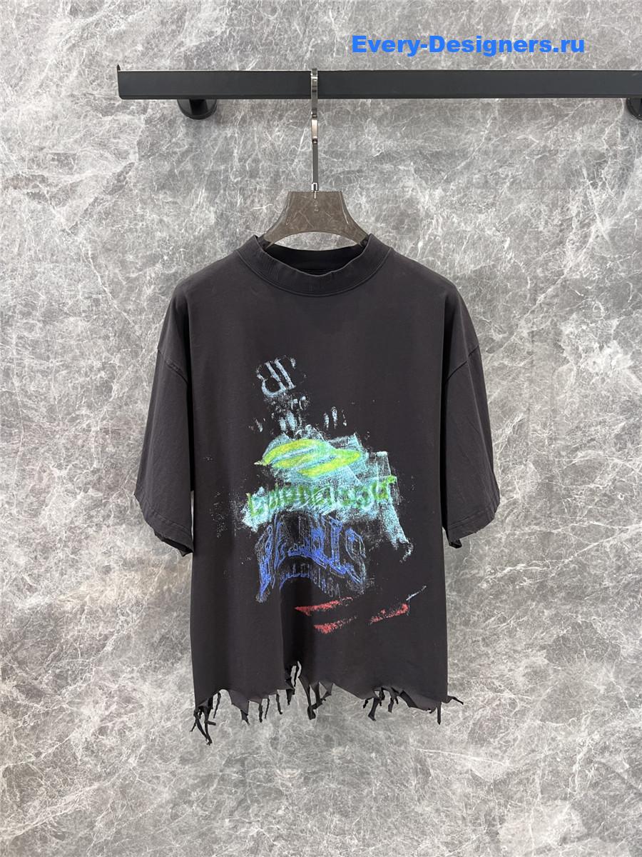 Ba1en*iaga lettering printed crew neck t-shirt black