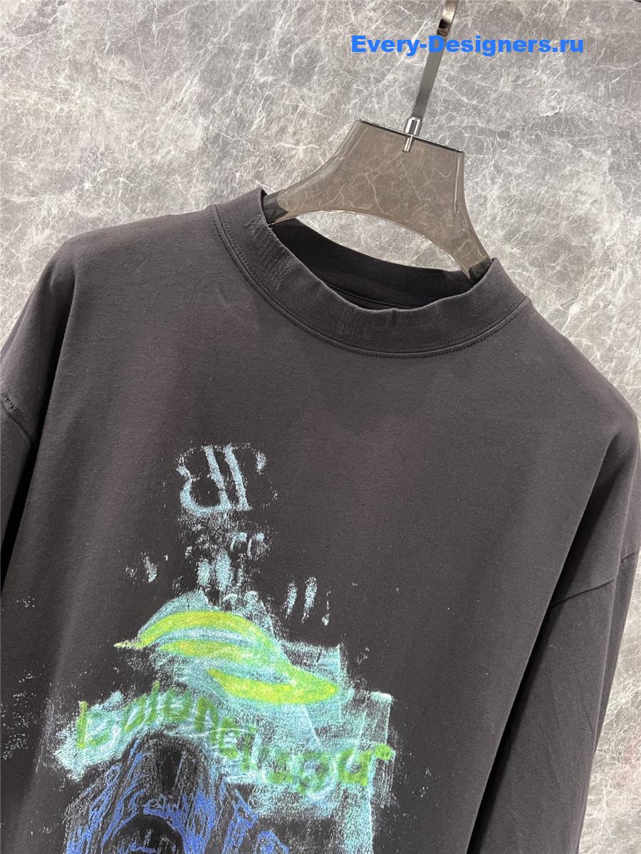 Ba1en*iaga lettering printed crew neck t-shirt black