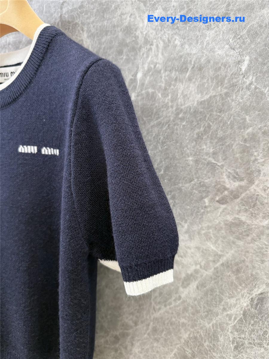 Miu Miu Logo Cashmere Knit Short-Sleeved Top