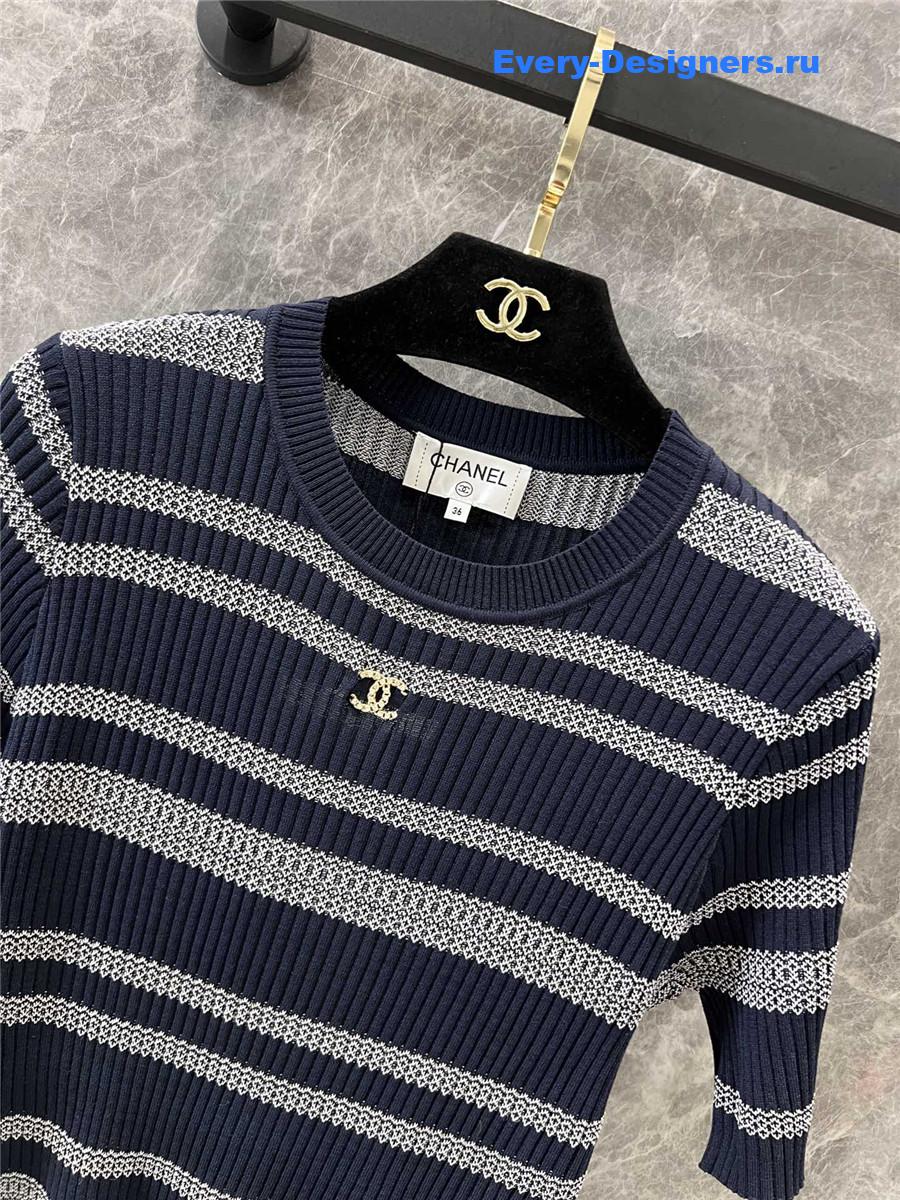 Ch**el blue striped knitted short-sleeved top