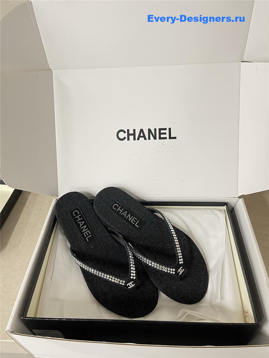 Ch**el black suede flip flops