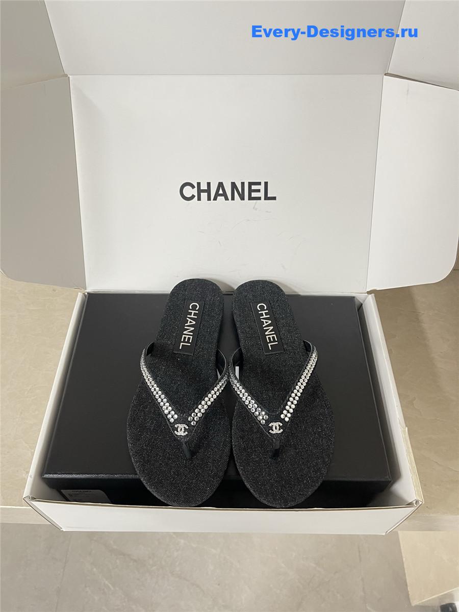 Ch**el black suede flip flops