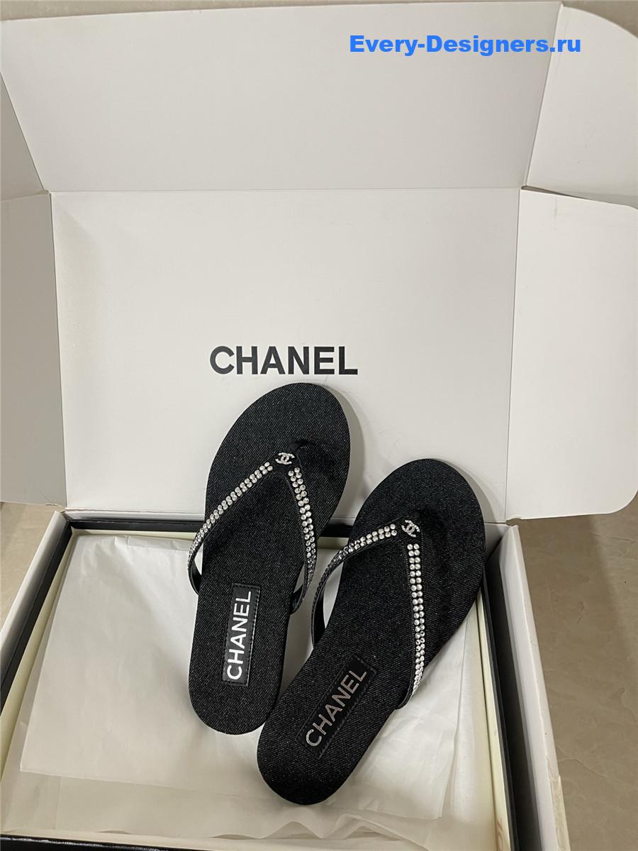 Ch**el black suede flip flops