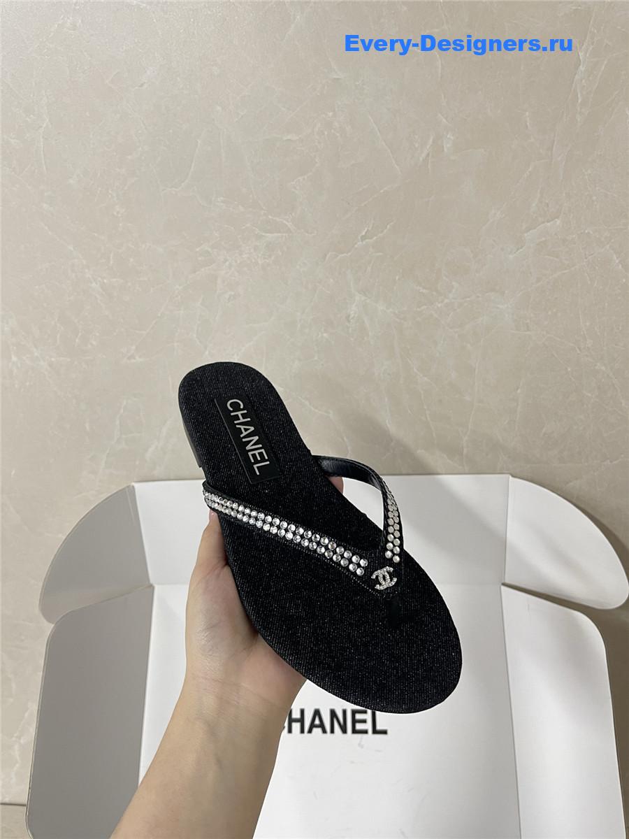Ch**el black suede flip flops