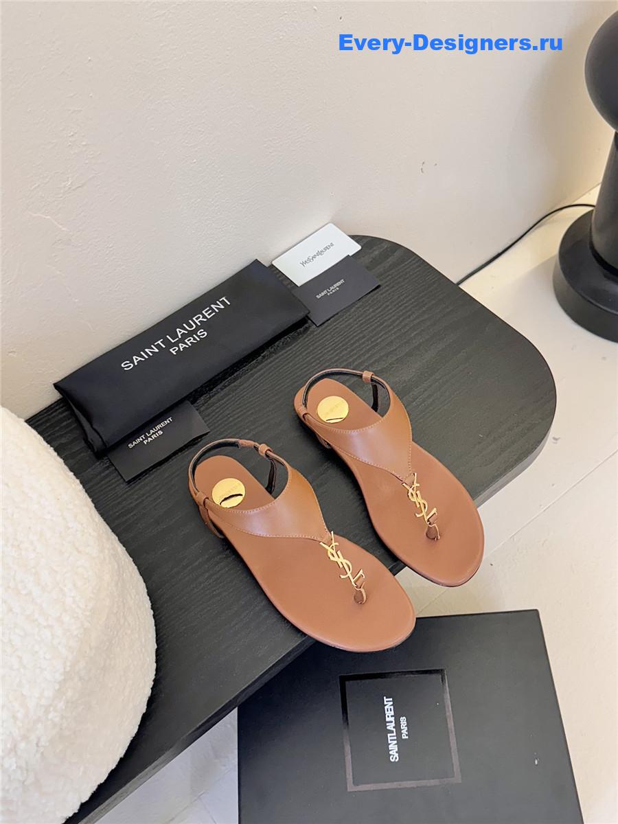 Sa1nt Lau*nt cassandra logo-strap flat sandals brown