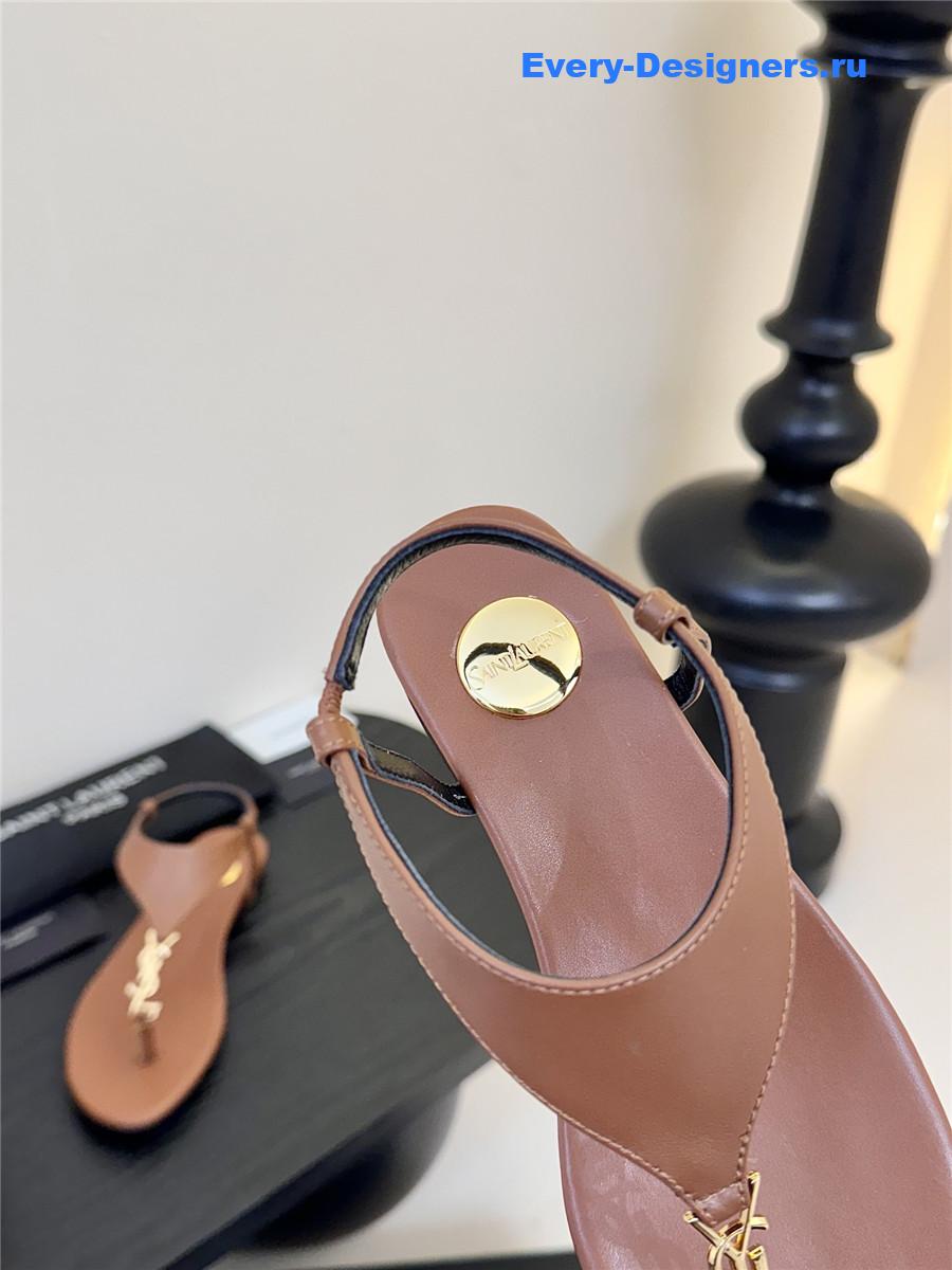 Sa1nt Lau*nt cassandra logo-strap flat sandals brown