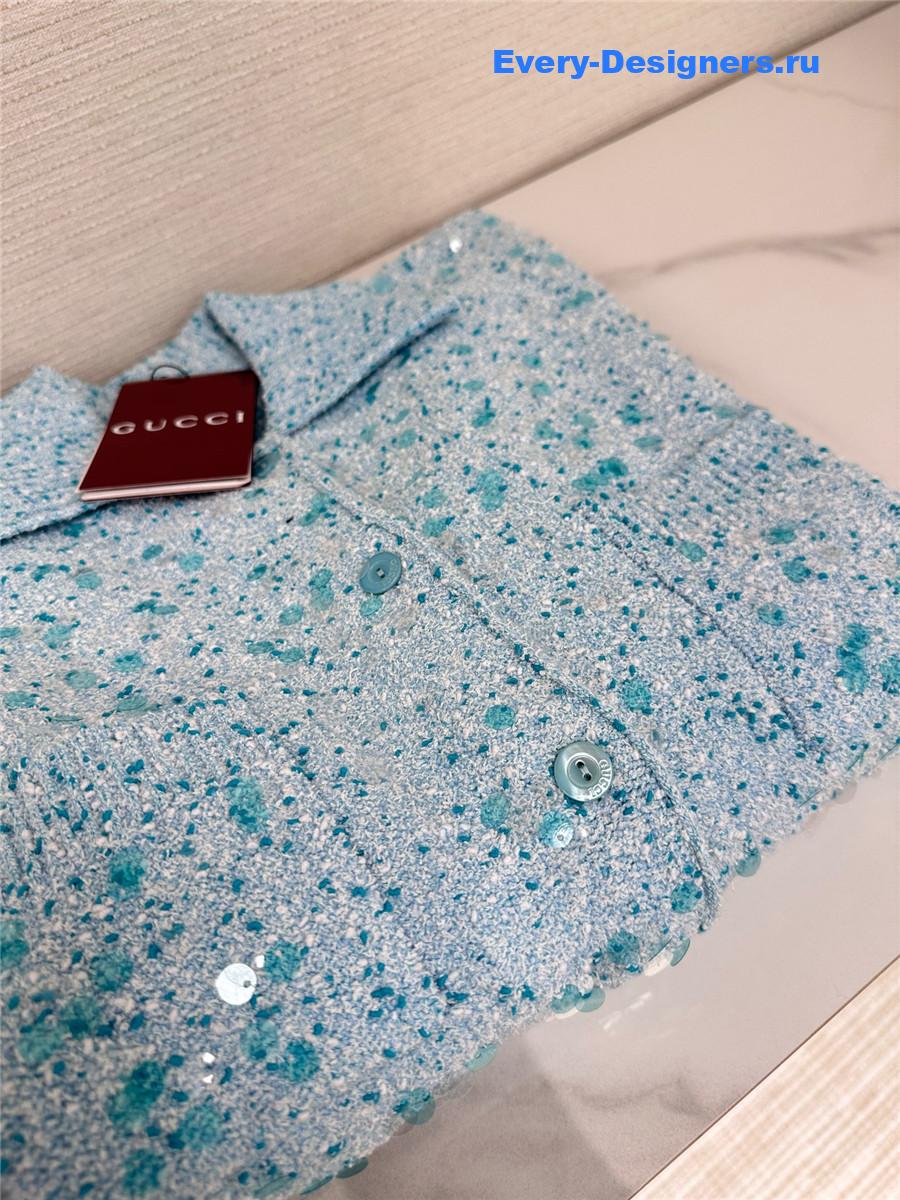 Gvc*1 tweed blend polo cardigan in turquoise